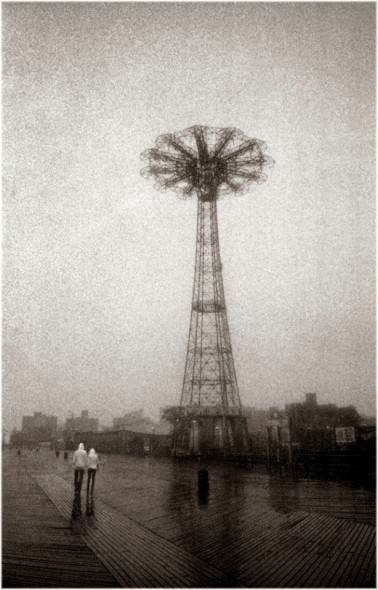 coney island parachute jump in rain